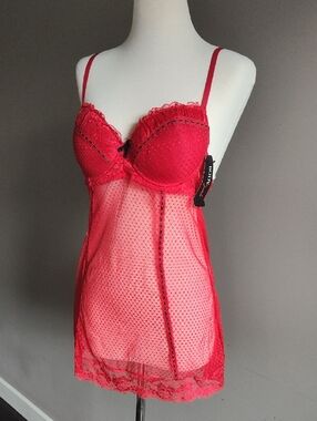 Sheer Red Lace Babydoll Chemise with Underwire Padded Support